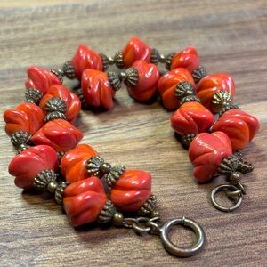 Vintage orange & red glass swirl double strand bracelet